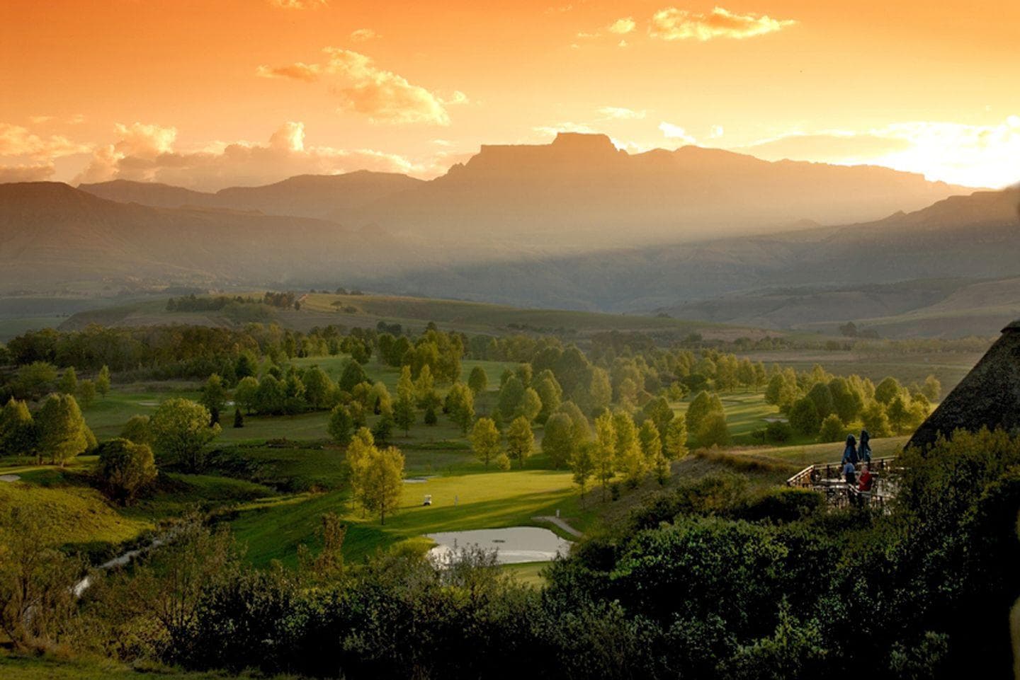 Fairway and mountain peaks at Champagne Sports Resort in the Central Drakensberg