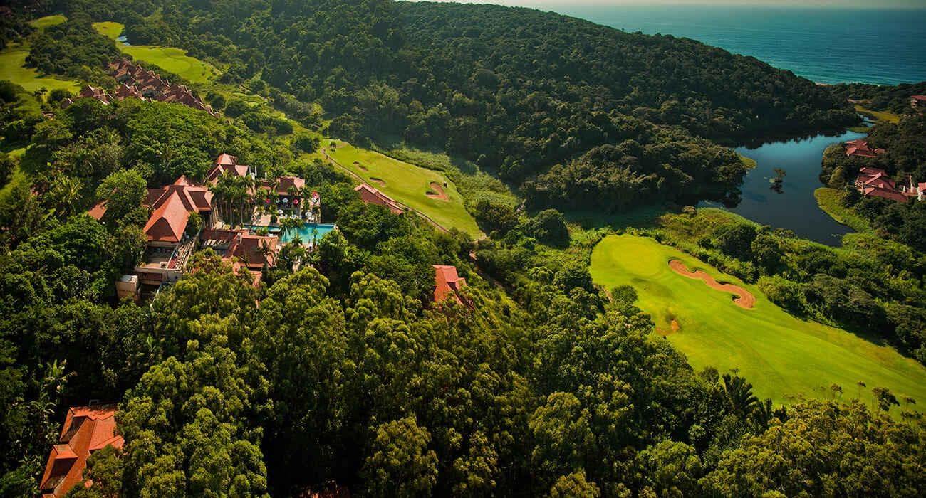Coastal forest canopy beside a fairway at Zimbali